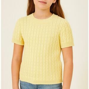 NWT Fitz + Eddi Cable Knit Sweater Womens S Butter Yellow Short Sleeve Preppy
